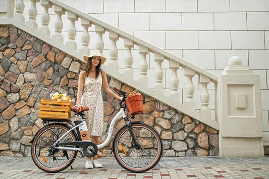 DYU C6 city utility e-bike with front basket and rear rack