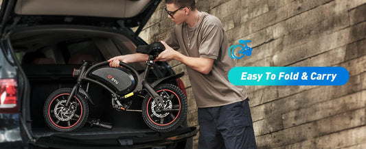 DYU D3F folded compact e-bike showing portable size